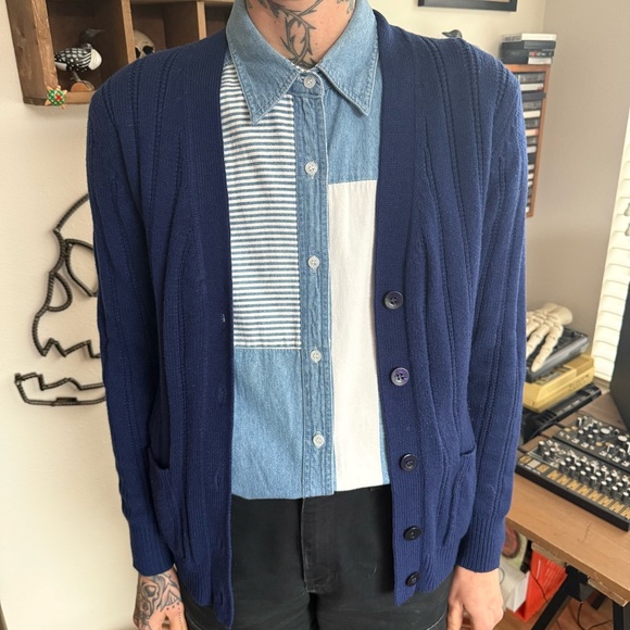 Vintage 80s Striped Denim Sleeveless Button Down Andrews Blues ~ Size M - Picture 3 of 8